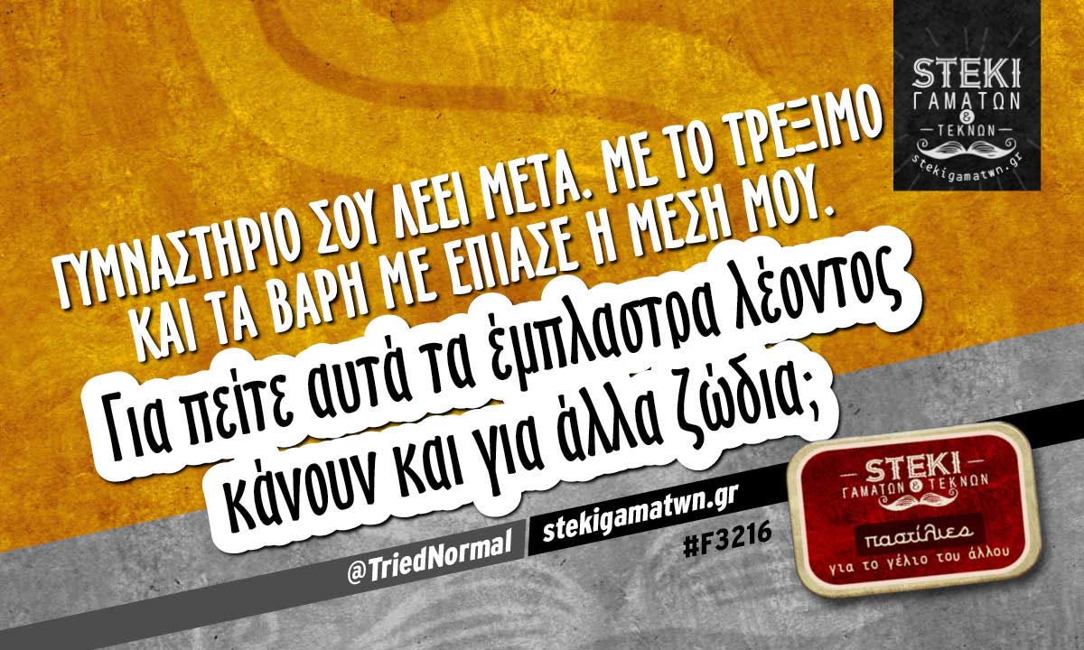 Γυμναστήριο σου λέει μετά.  @TriedNormal